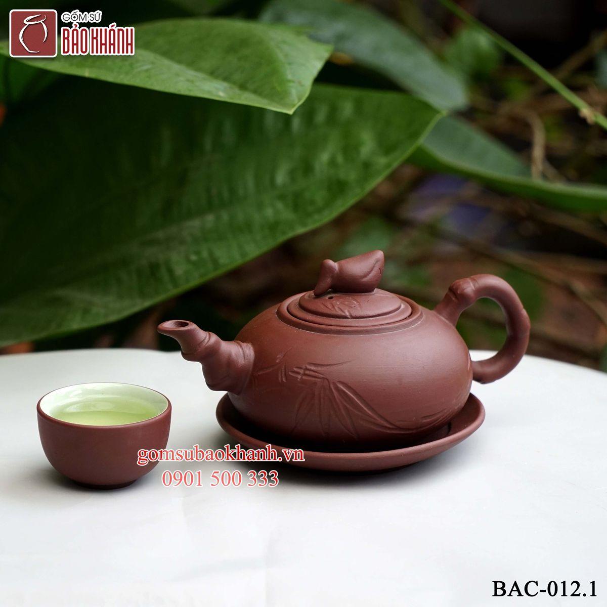 bộ ấm chén trúc đào nâu bát tràng